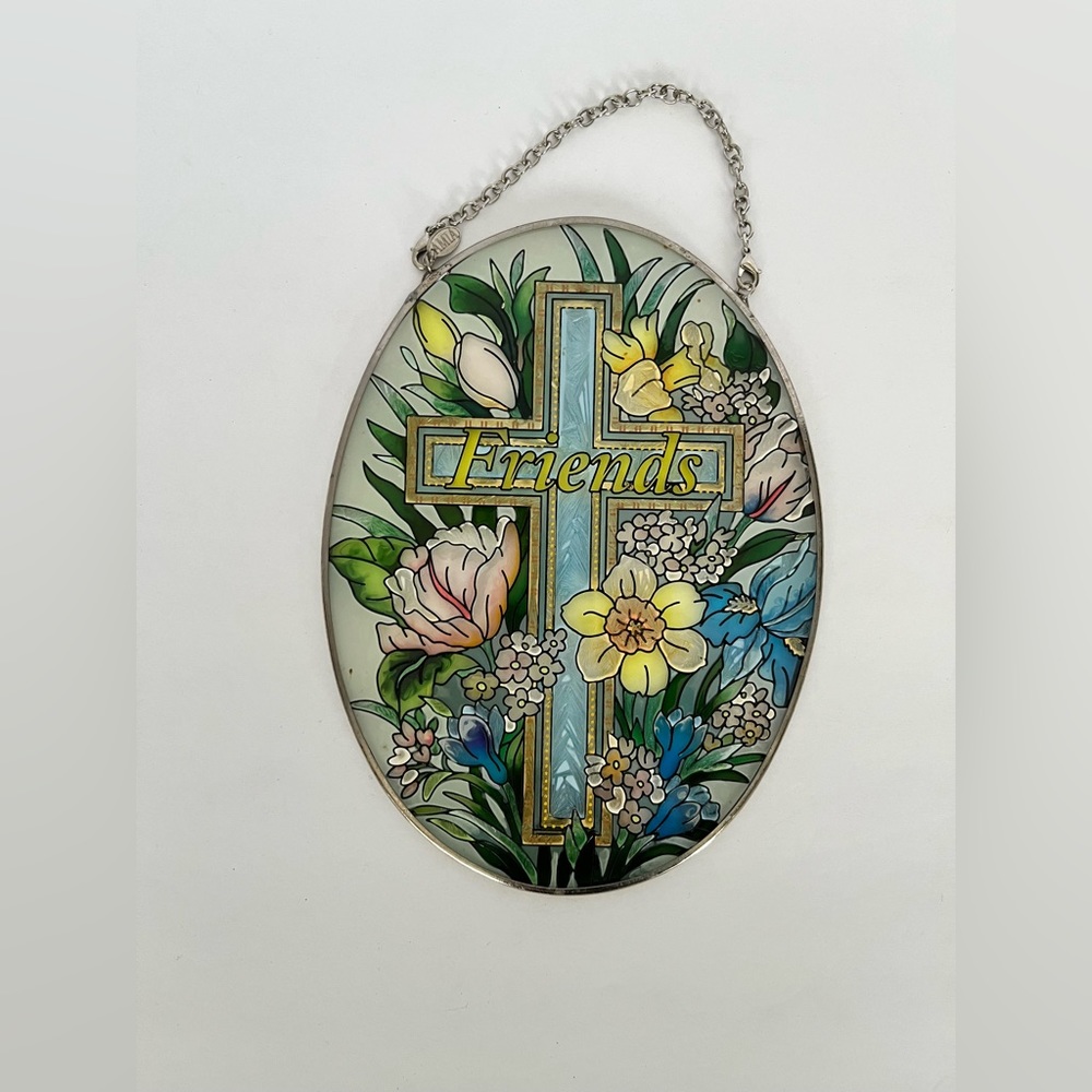 Amia Stained Glass Suncatcher Window Art Friends Floral Cross Hand‎ Painted
